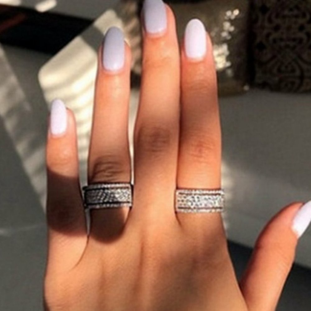 ***925 Sterling Silver Stacked Diamond Wide Ring - Picture 3 of 4
